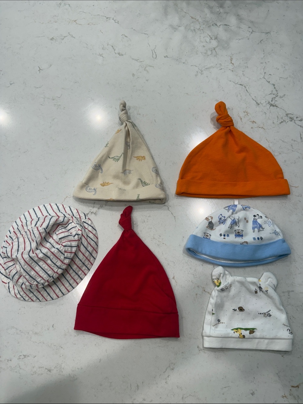Baby hat lot-- Orange, Red, Cream, Blue, White